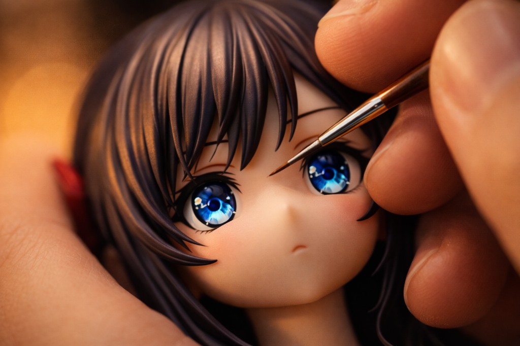 رنگ‌آمیزی دقیق چشم‌های فیگور با قلم ظریف